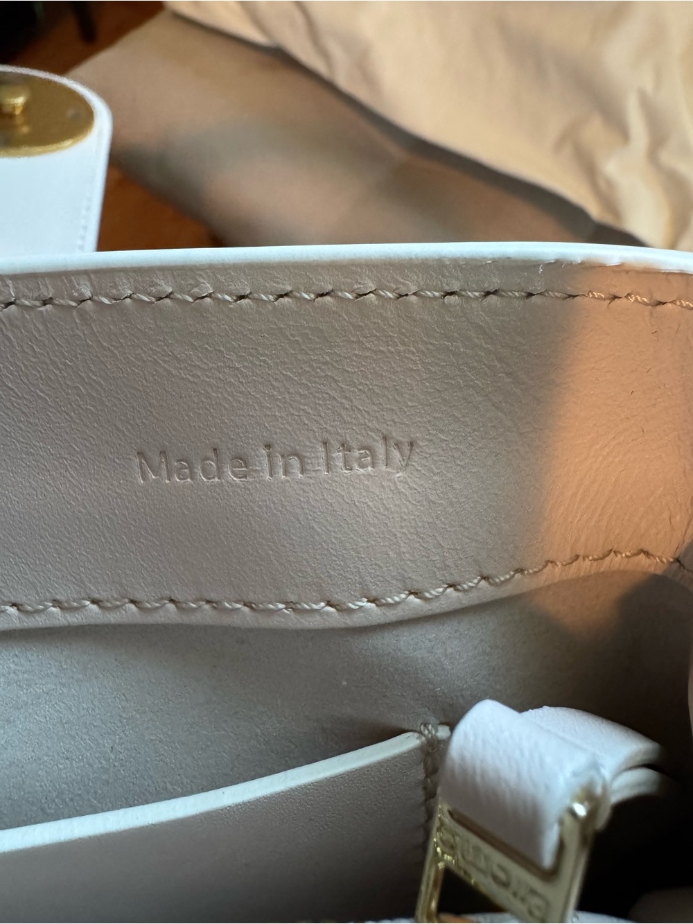 Elleme Cream Top-Handle Leather handbag with Gold Accent - Picture 12 of 16